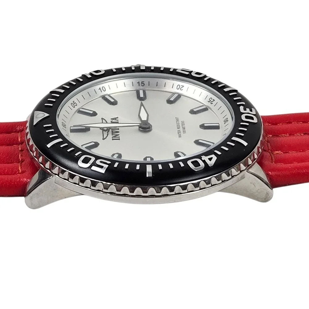 Invicta I-Force Men's Watch Stainless w Silver Dial Red Leather Band 24042 NWOB